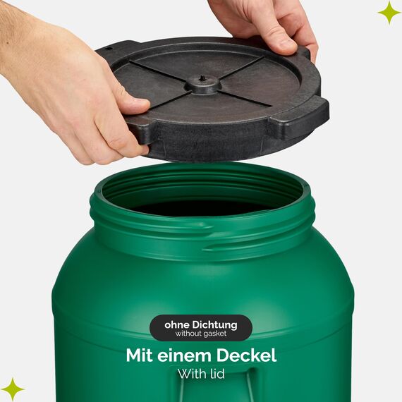 Garronda 30 Liter Weithalsfass aus BPA-freiem Futtertonne Fass Universalfass Lebensmittel Fass Regenfass für Garten Regentonne mit Deckel Regenwassertonne für Garten Wassertonne GD-0078, Grün