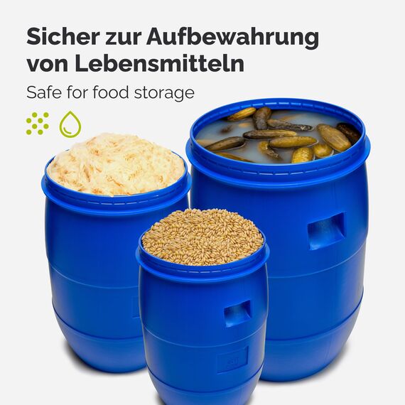 Garronda 220 Liter Regentonne mit Deckel Weithalsfass aus HDPE Regenfass für Garten Fass 220l Regenwassertonne Futtertonne Wasserbehälter Universalfass Wasserfass Regentonnen Wassertank GD-0078, Blau