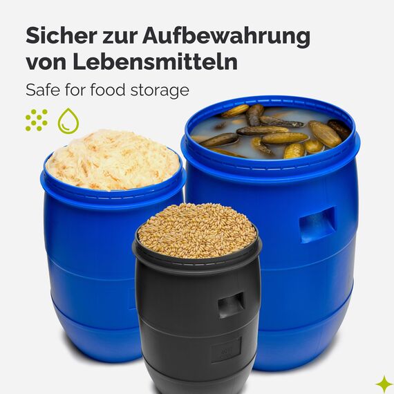 Garronda 60 Liter Deckelfass Weithalsfass aus HDPE Regenfass für Garten Fass 60l Wassertonne Futtertonne Wasserbehälter Universalfass Wasserfass Lebensmittelfass Wassertank GD-0078, Schwarz