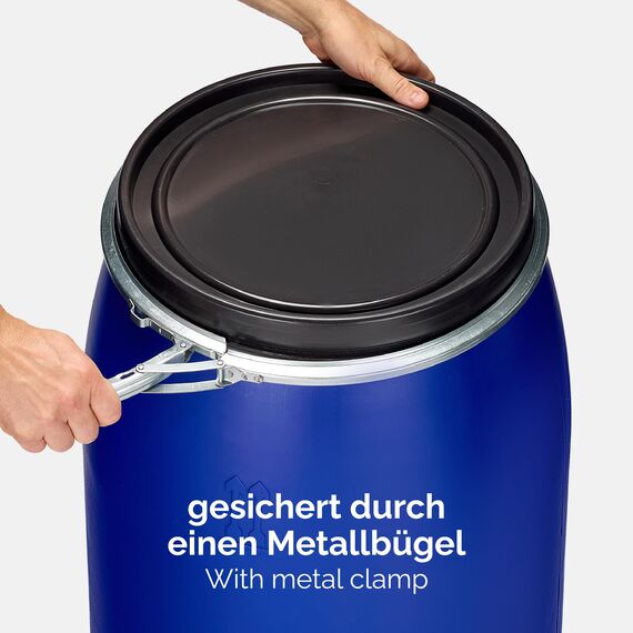 Garronda 150 Liter Regentonne mit Deckel Weithalsfass aus HDPE Regenfass für Garten Fass Regenwassertonne Futtertonne Universalfass Wasserfass Regentonnen Lebensmittelfass Wassertank GD-0078, Blau