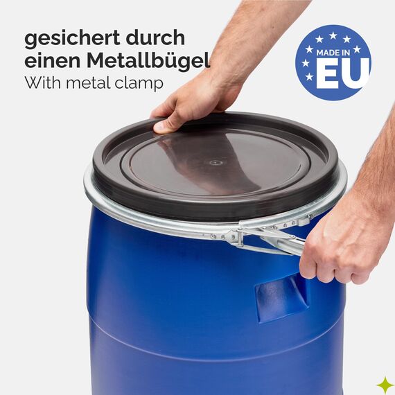 Garronda 220 Liter Regentonne mit Deckel Weithalsfass aus HDPE Regenfass für Garten Fass 220l Regenwassertonne Futtertonne Wasserbehälter Universalfass Wasserfass Regentonnen Wassertank GD-0078, Blau