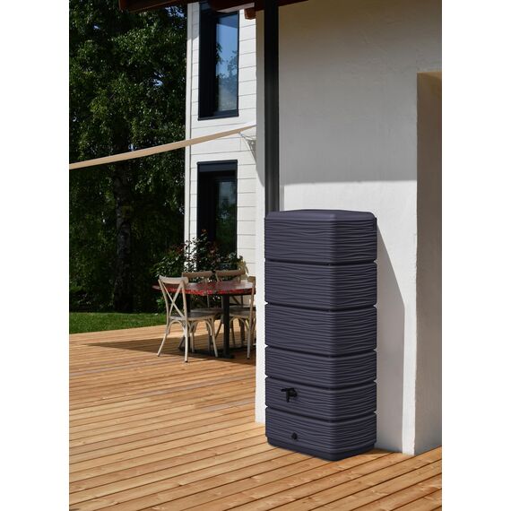 Ondis24 Regenwasser Wandtank Regenfass Eco 300 Liter Graphit anthrazit inkl. Wasserhahn