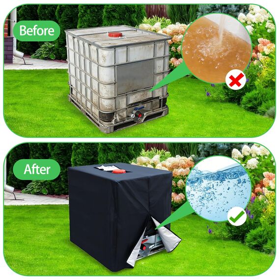 LINSOCLE IBC Tank Abdeckung, 420D IBC Container Abdeckung, 1000L Abdeckung Wassertank, Anti-UV IBC Schutzhülle, Regenwassertank Container Cover, 120 x100 x116 cm