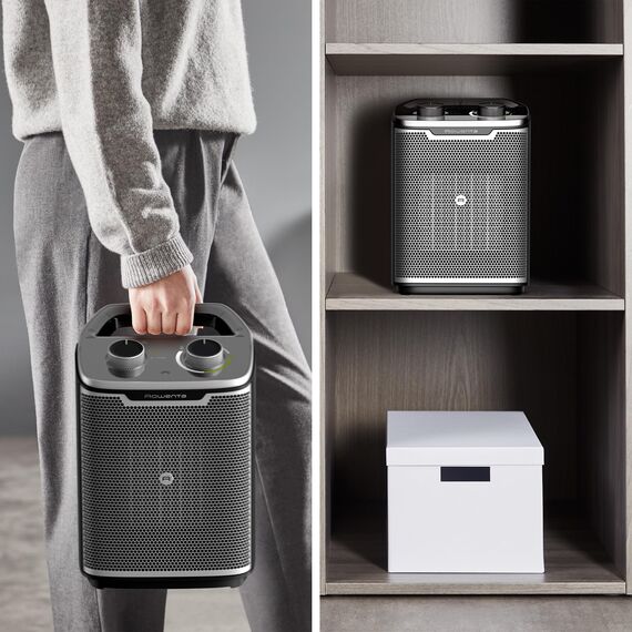 Rowenta Intense Comfort + Heizlüfter, 2 Leistungsstufen, Keramiktechnologie, kompakte Abmessungen, Thermostat, besonders leise, Tragegriff, Schwarz, SO9330F0 [Energieklasse A+++]