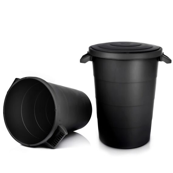 BigDean 2X wetterfeste Universaltonne mit Deckel und 2 stabilen Tragegriffen 80 Liter SCHWARZ - Regentonne Mülleimer - Indoor und Outdoor geeignet - Made in Europe