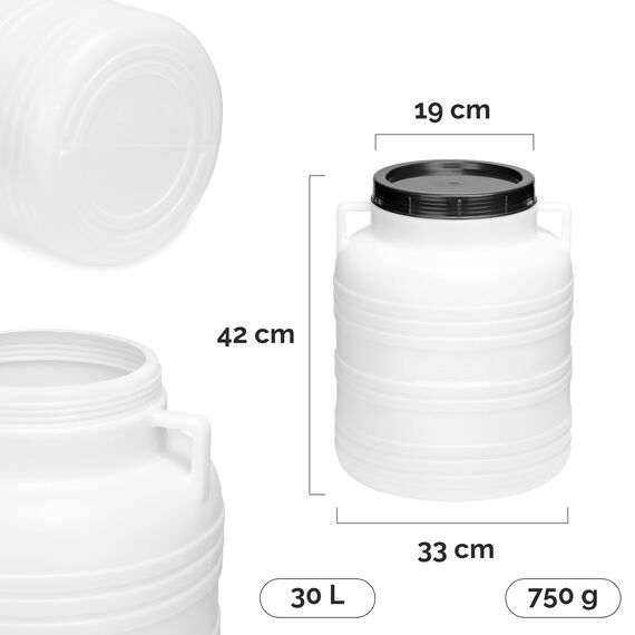 Garronda 30 Liter Weithalsfass aus BPA-freiem Futtertonne Fass Universalfass Lebensmittel Fass Regenfass für Garten Regentonne mit Deckel Regenwassertonne für Garten Wassertonne GD-0078, Weiß