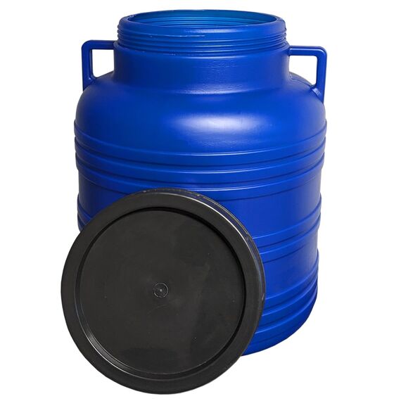 plasteo 20-Liter-Weithalsfass Deckelfass Blau Kunststoff Lagerfass mit Henkel und Schraubdeckel