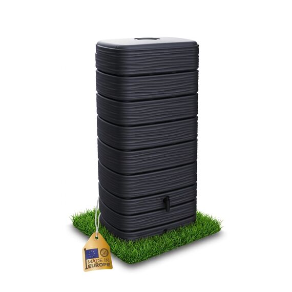 Ondis24 Regenwasser Wandtank Regenfass Eco 650 Liter Graphit anthrazit inkl. Wasserhahn