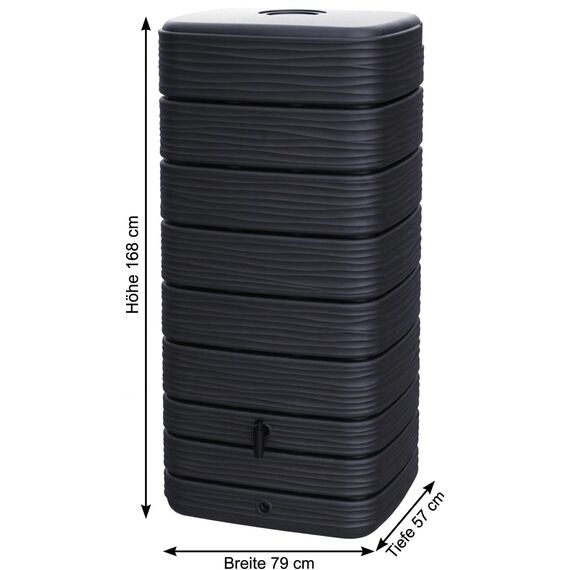 Ondis24 Regenwasser Wandtank Regenfass Eco 650 Liter Graphit anthrazit inkl. Wasserhahn