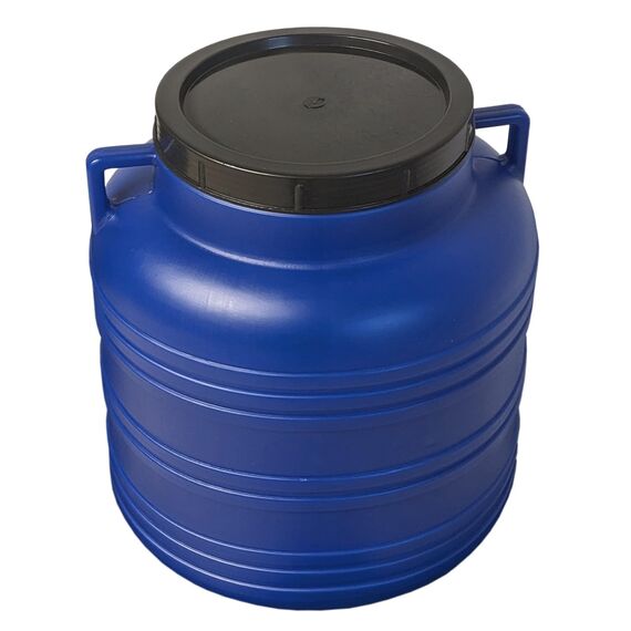 plasteo® 30 Liter Weithalsfass mit Deckel und Griffen, Lebensmittelecht und BPA-Frei, Futtertonne Kunststofffass Universalfass Deckelfass Wasserfass Regentonne Lagerfass, Blau