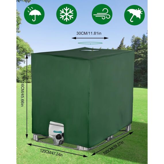 SOBEAU IBC Tank Abdeckung 1000L, IBC Container Zubehör, Wassertank UV-Schutzfolie, Regentonne Abdeckung, Schutzplane Regenwassertank, Geeignet für 1000L IBC-Tank Container Cover (120 x 100 x 116 cm)