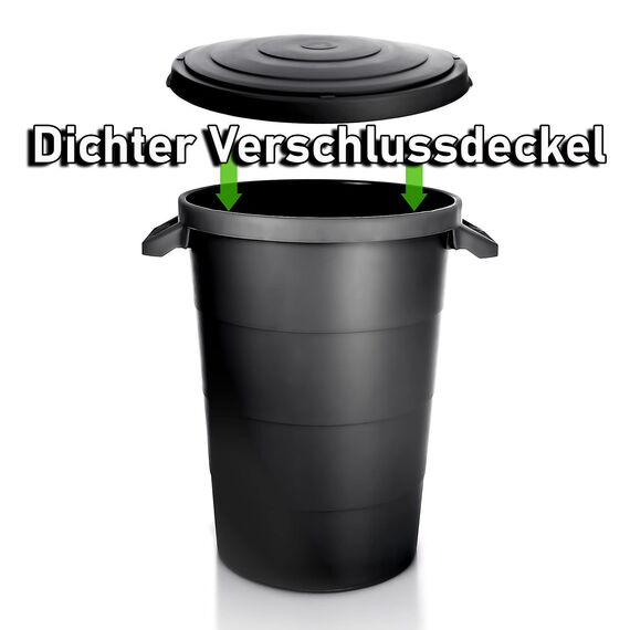 BigDean 2X wetterfeste Universaltonne mit Deckel und 2 stabilen Tragegriffen 80 Liter SCHWARZ - Regentonne Mülleimer - Indoor und Outdoor geeignet - Made in Europe