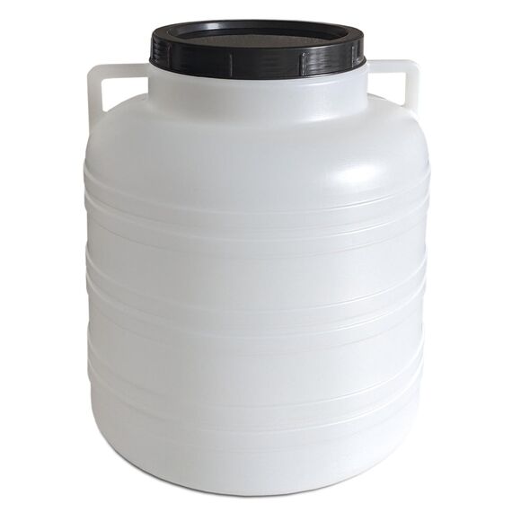 plasteo® 40 Liter Weithalsfass mit Deckel und Henkeln Rund Natur, Lebensmittelecht und BPA-Frei, Futtertonne Kunststofffass Universalfass Deckelfass Wasserfass Regentonne Lagerfass, Natur
