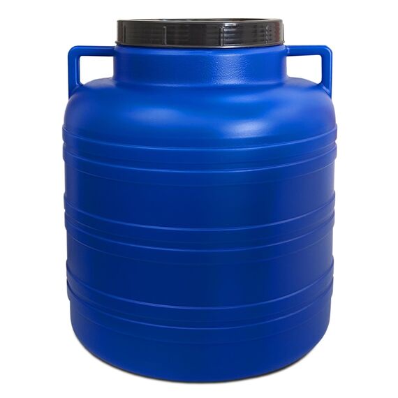 plasteo® 40 Liter Weithalsfass mit Deckel und Henkel Rund Blau, Lebensmittelecht und BPA-Frei, Futtertonne Kunststofffass Universalfass Deckelfass Wasserfass Regentonne Lagerfass, Blau