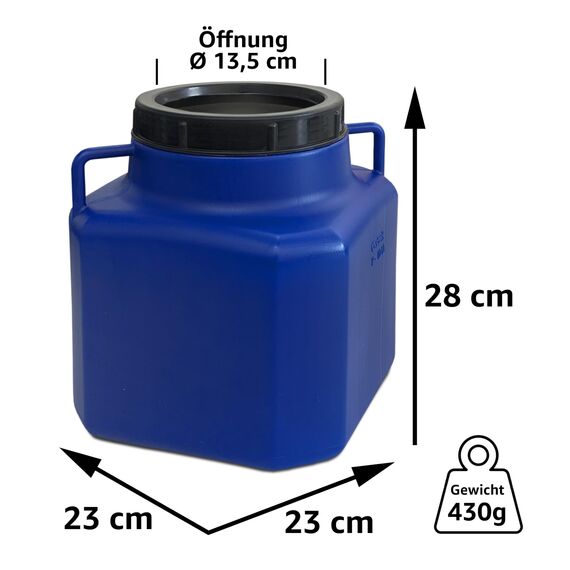 plasteo® 10 L Weithalsbehälter mit Deckel und Griffen, eckig, blau, lebensmittelecht, BPA-frei – vielseitiger Kunststoffbehälter für Wasser, Futter, Lagerung oder als Regentonne