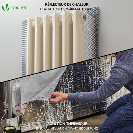 VOUNOT Isolierfolie Dämmfolie 10m x 100cm x 3mm, Doppelte Alu-Luftpolsterfolie Heizkörper Reflexionsfolie Thermofolie