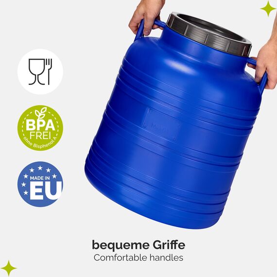 Garronda 60 Liter BPA-freies Fass und Futtertonne, Weithalsfass, Wassertank und Behälter mit Deckel für Sauerkraut sowie Surfass Pökelfass für Fleisch GD-0087, Blau