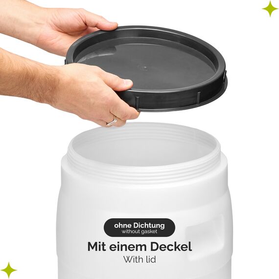 Garronda 35 Liter BPA-freies Fass und Futtertonne, Weithalsfass, Wassertank und Behälter mit Deckel für Sauerkraut sowie Surfass Pökelfass für Fleisch GD-0087, Weiß