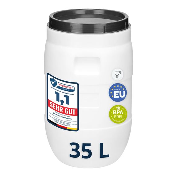 Garronda 35 Liter BPA-freies Fass und Futtertonne, Weithalsfass, Wassertank und Behälter mit Deckel für Sauerkraut sowie Surfass Pökelfass für Fleisch GD-0087, Weiß