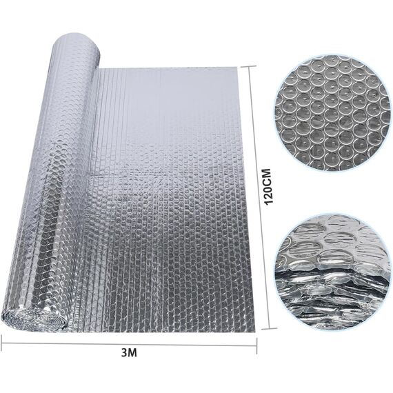 Doppelseitige Aluminiumfolie Isolierung,120 cmx 3 m,3mm Dicke Isolierfolie Dämmfolie Reflexionsfolie, Alu-Luftpolsterfolie Heizkörper Isolierung für Fahrzeuge, Dächer, Fenster, Rohre usw