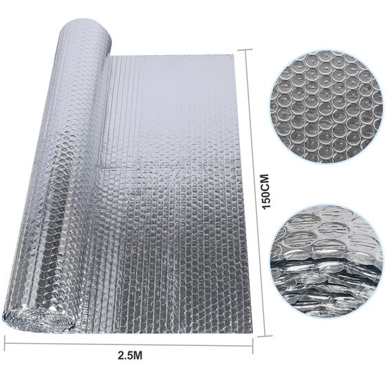Doppelseitige Aluminiumfolie Isolierung 150 cm X 2.5 m,3mm Dicke Isolierfolie Dämmfolie Reflexionsfolie,Alu-Luftpolsterfolie Heizkörper Isolierung für Fahrzeuge, Dächer, Fenster, Rohre usw