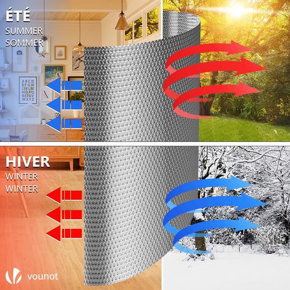 VOUNOT Isolierfolie Dämmfolie 10m x 100cm x 3mm, Doppelte Alu-Luftpolsterfolie Heizkörper Reflexionsfolie Thermofolie