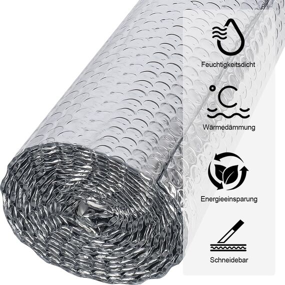 Doppelseitige Aluminiumfolie Isolierung 150 cm X 2.5 m,3mm Dicke Isolierfolie Dämmfolie Reflexionsfolie,Alu-Luftpolsterfolie Heizkörper Isolierung für Fahrzeuge, Dächer, Fenster, Rohre usw