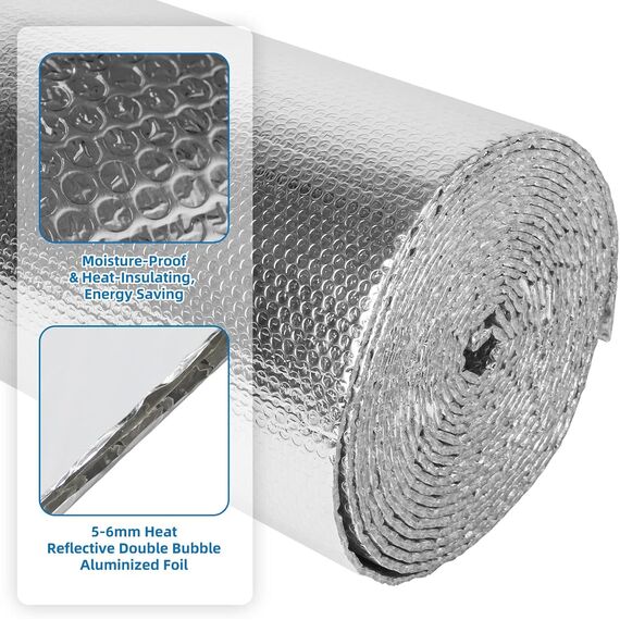 Dripex Aluminisierte Isolierfolie Dämmfolie Doppelte Alu-Luftpolsterfolie Dachisolierung 4-5mm Isolierungsfolie Wärmehaltung (1.0x10m - 10㎡)