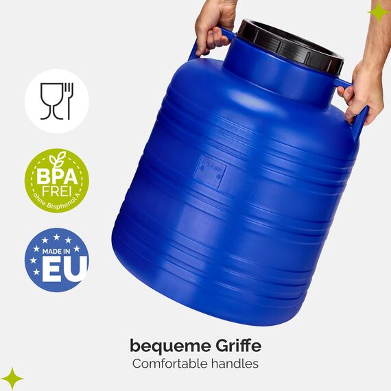 Garronda 80 Liter BPA-freies Fass und Futtertonne, Weithalsfass, Wassertank und Behälter mit Deckel für Sauerkraut sowie Surfass Pökelfass für Fleisch GD-0087, Blau