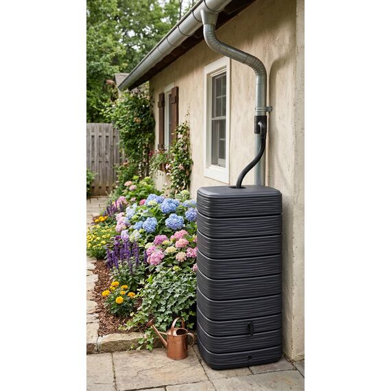 Ondis24 Regenwasser Wandtank Regenfass Eco 650 Liter Graphit anthrazit inkl. Wasserhahn