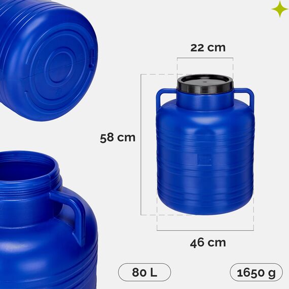 Garronda 80 Liter BPA-freies Fass und Futtertonne, Weithalsfass, Wassertank und Behälter mit Deckel für Sauerkraut sowie Surfass Pökelfass für Fleisch GD-0087, Blau