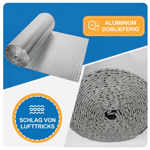 Dripex Isolierfolie Dämmfolie 1.0x10m, Doppelte Alu-Luftpolsterfolie 3-4mm, Heizkörper Reflexionsfolie für Dächer Fenster Rohre Böden (10㎡)