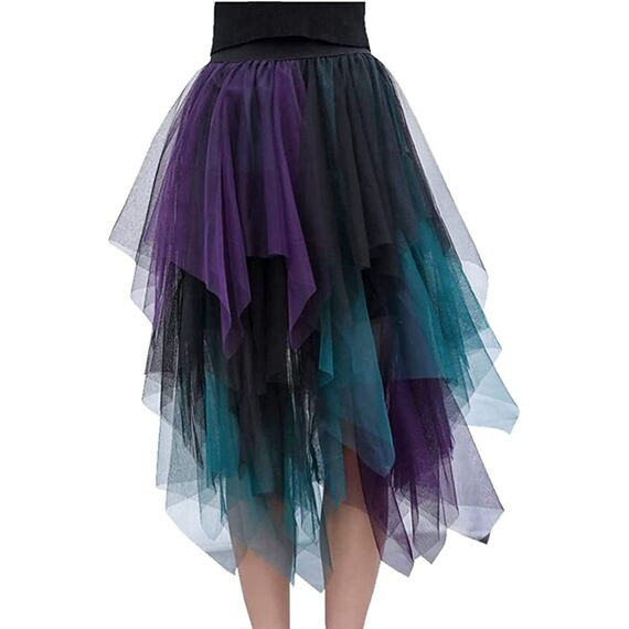 Damen Tüll Röcke High Low Layered Faltenrock Midi Rock Asymmetrisch Karnevalsrock Elegant Weich Knielang Puffy Fee Röcke