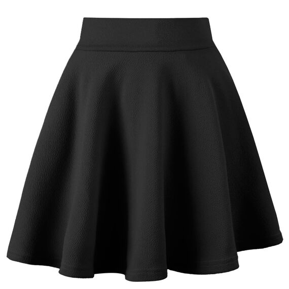 Dressever Damen Basic Vielseitige Dehnbaren Informell Casual Mini Hohe Taille A-Linie Tennisrock Tanzrock Schwarz X-Large