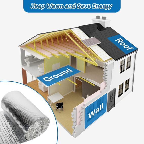 Dripex Aluminisierte Isolierfolie Dämmfolie Doppelte Alu-Luftpolsterfolie Dachisolierung 4-5mm Isolierungsfolie Wärmehaltung (0.6x10m - 6㎡)