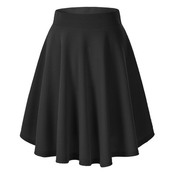 Damen Elegante Elastische Taille Ausgestellte A-Linie Midi Rock Basic Uniform Plissee Skater Röcke(L, Schwarz)