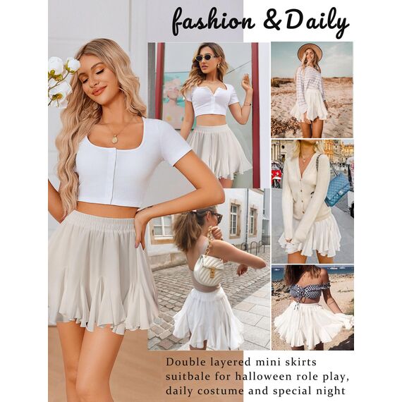 Avidlove Rock Damen Minirock Sexy Faltenrock Kurz Skirt Festival Outfit Rave Kleid Tüllrock Sommer Plisseerock Weiß M