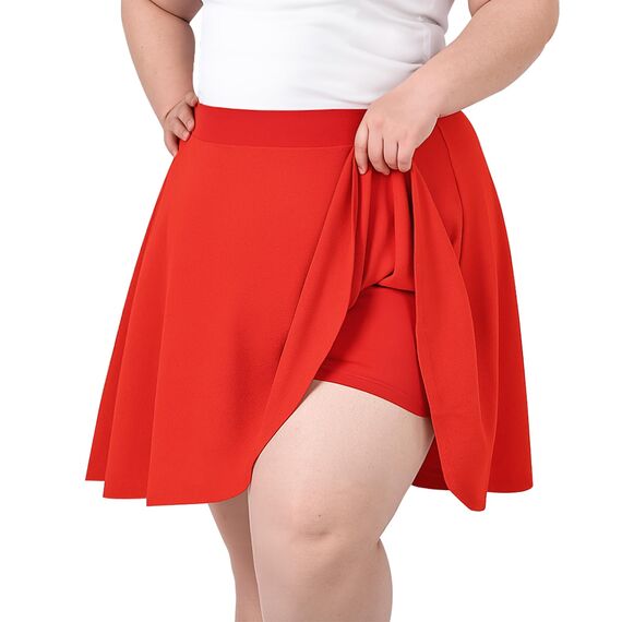 TRIWORKS Elegante Rot Rock Große Größen Damen Mädchen Basic Casual Mini Sommer Kurz Skater Stretchy Rock mit Hose A-Linie Versatile Elastische Minirock Tennisrock 4XL