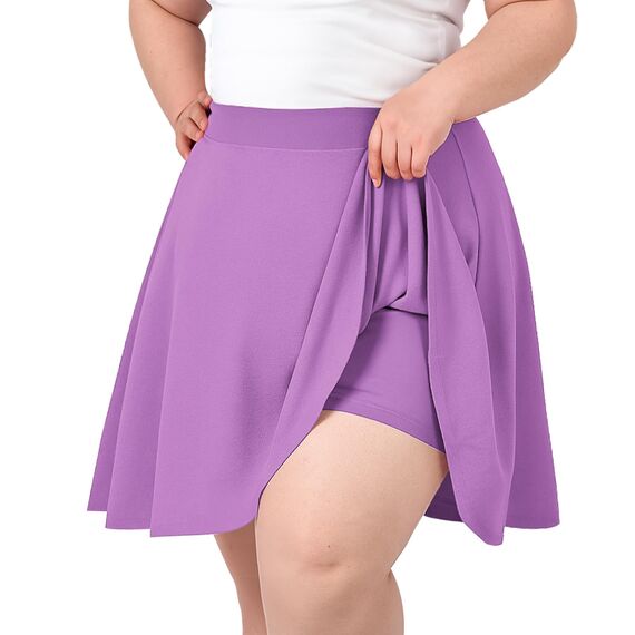 TRIWORKS Elegante Violett Rock Große Größen Damen Mädchen Basic Casual Mini Sommer Kurz Skater Stretchy Rock mit Hose A-Linie Versatile Elastische Minirock Tennisrock XXL