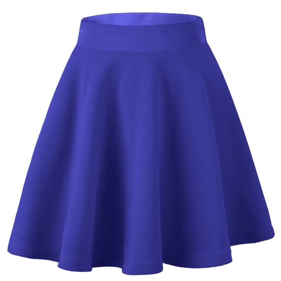 Dressever Damen Basic Vielseitige Dehnbaren Informell Casual Mini Hohe Taille A-Linie Tennisrock Tanzrock Königsblau Large