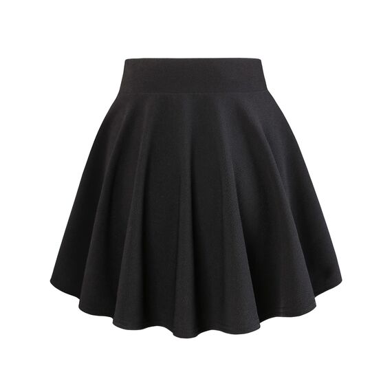 DJT Damen Mädchen Basic Solid Dehnbaren Informell Mini Skater Rock mit Shorts Schwarz Medium