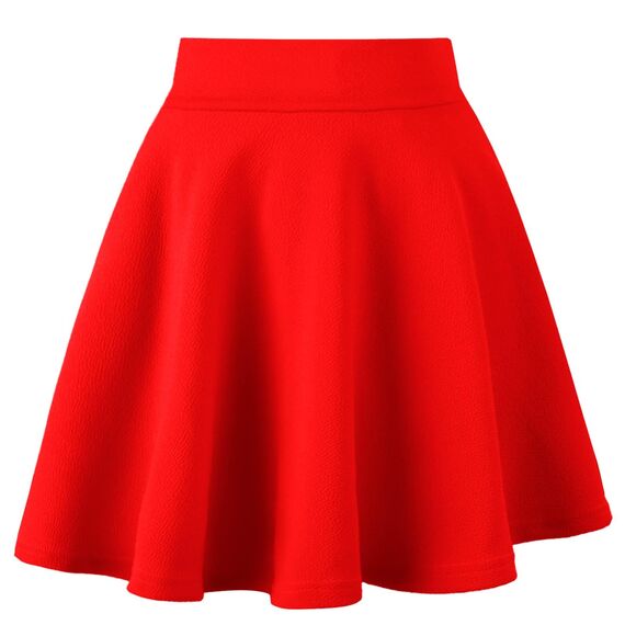 Dressever Damen Basic Vielseitige Dehnbaren Informell Casual Mini Hohe Taille A-Linie Tennisrock Tanzrock Rot Large