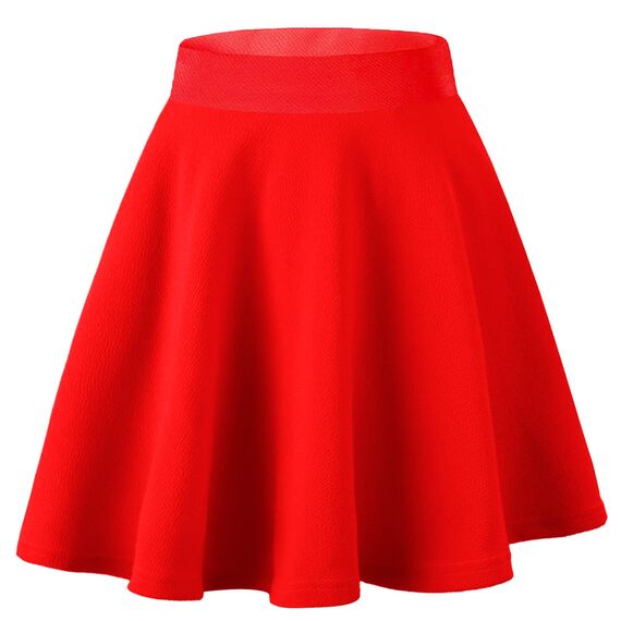 Dressever Damen Basic Vielseitige Dehnbaren Informell Casual Mini Hohe Taille A-Linie Tennisrock Tanzrock Rot Small