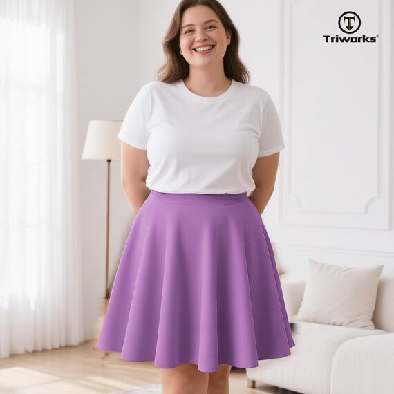 TRIWORKS Elegante Violett Rock Große Größen Damen Mädchen Basic Casual Mini Sommer Kurz Skater Stretchy Rock mit Hose A-Linie Versatile Elastische Minirock Tennisrock L