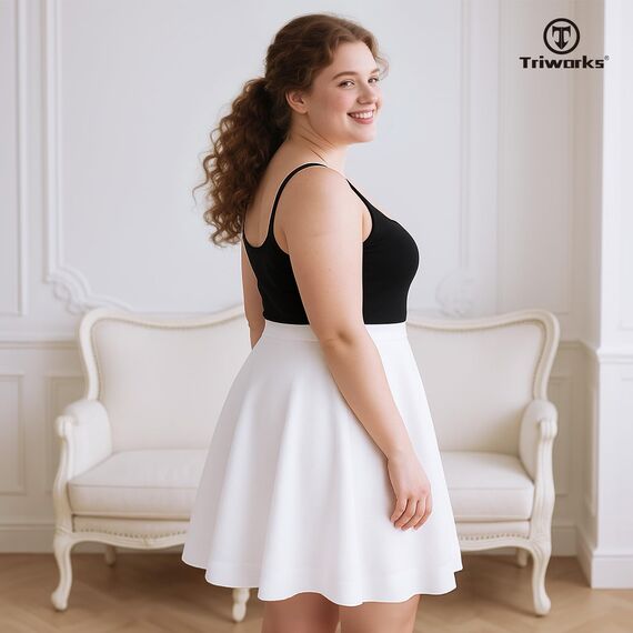 TRIWORKS Elegante Weiß Rock Große Größen Damen Mädchen Basic Casual Mini Sommer Kurz Skater Stretchy Rock mit Hose A-Linie Versatile Elastische Minirock Tennisrock 4XL