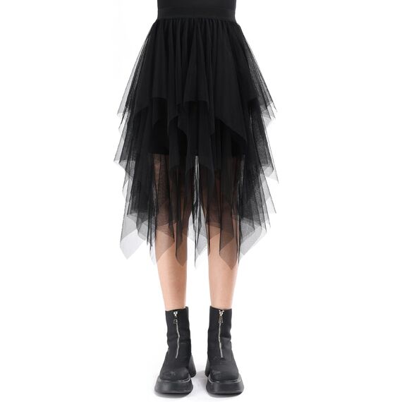 Tüllrock Damen Lang 80CM Elastische Tüll Rock Unregelmäßiges Netz Täglich, Abschlussball, Party(Taillenumfang: 60-78cm, Schwarz)
