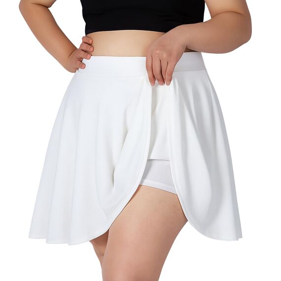 TRIWORKS Elegante Weiß Rock Große Größen Damen Mädchen Basic Casual Mini Sommer Kurz Skater Stretchy Rock mit Hose A-Linie Versatile Elastische Minirock Tennisrock 4XL