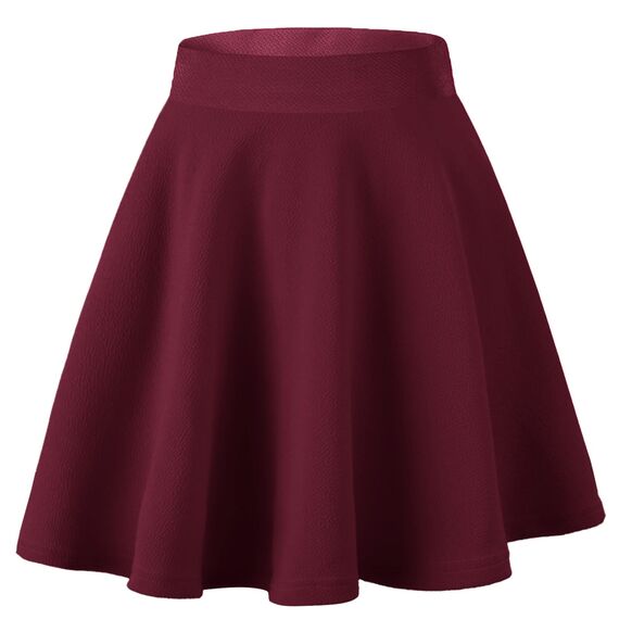 Dressever Damen Basic Vielseitige Dehnbaren Informell Casual Mini Hohe Taille A-Linie Tennisrock Tanzrock Burgundy Large