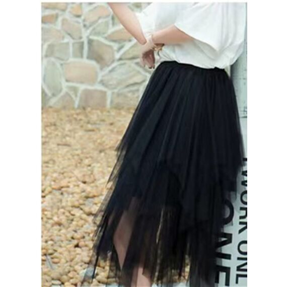 Damen Rock Tüll Unregelmäßig Unterrock Lagenrock Ballett Tutu Abschlussball Party Faltenkleid A-Linie Midirock High Waisted Rock (Schwarz, Einheitsgröße)