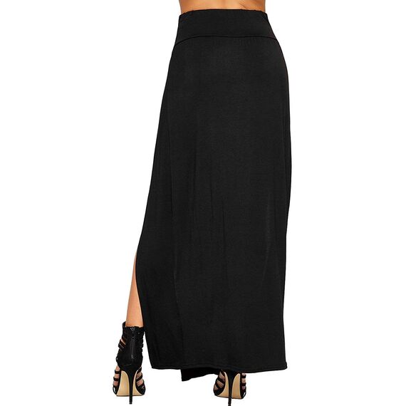 OgLuxe Damen-Maxirock mit zweiseitigem Schlitz, lang, Basis-Garderobe, Größen 37–50, schwarz, 36-38